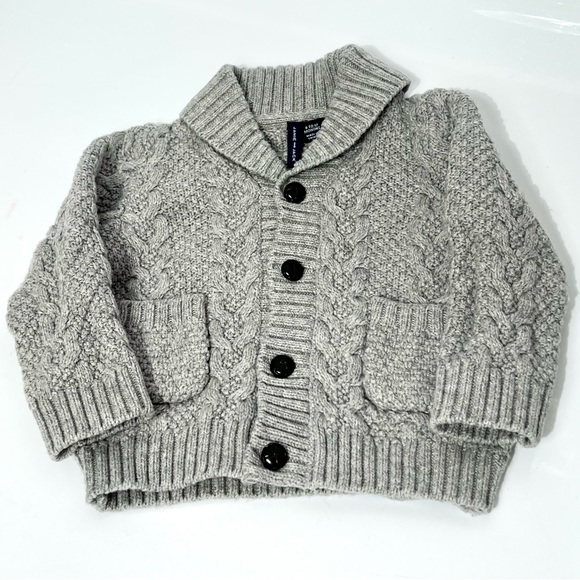Janie and Jack Baby Cable Shaw Collar Knit Cardigan Gray Size 6-12 Mos - Picture 9 of 12
